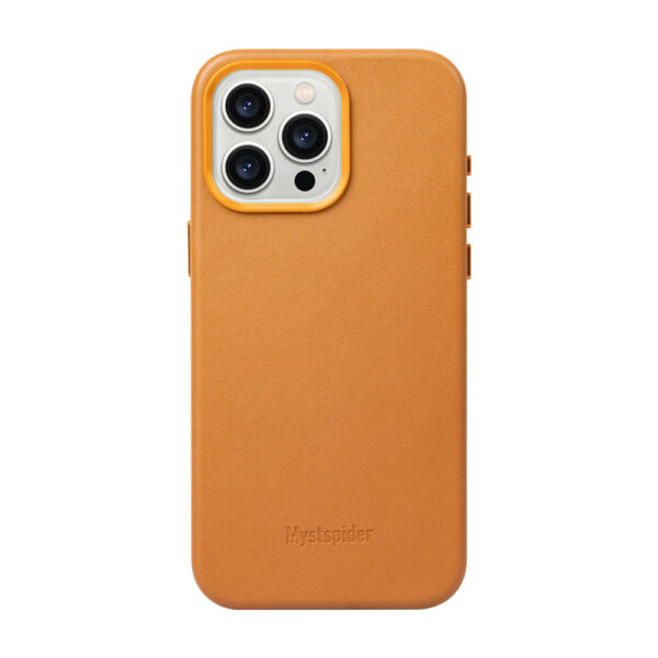 Mystspider Genuine Leather Case for iPhone 15 Pro Max - Orange