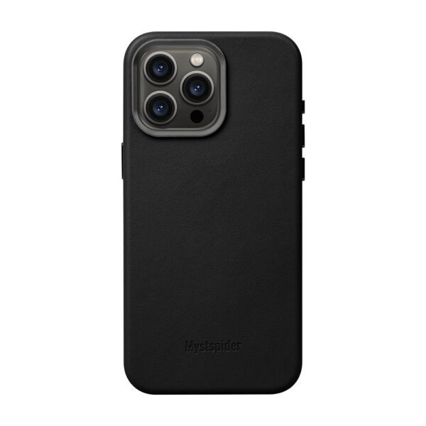 Mystspider for iPhone 15 Pro Max Leather Case - Black